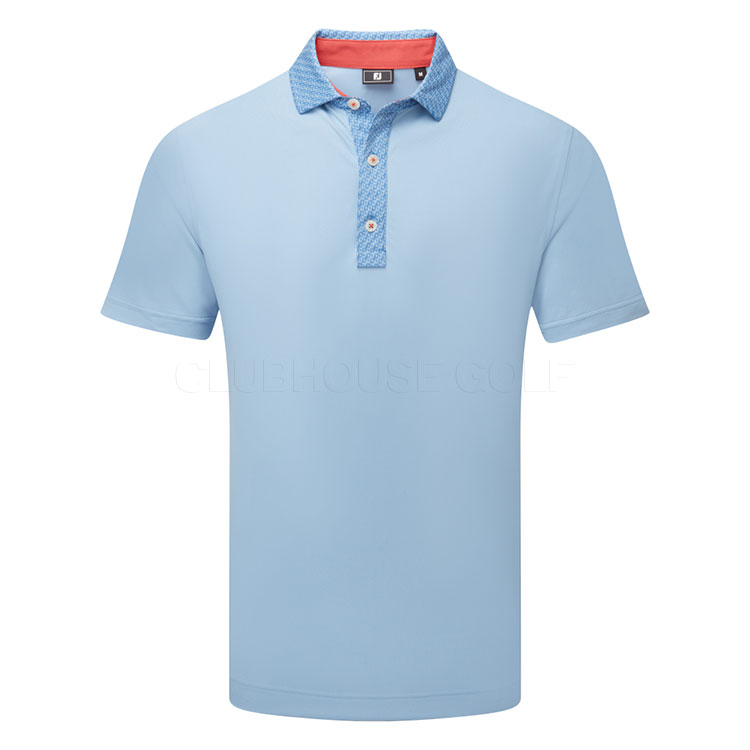 FootJoy Star Geo Trim Pique Golf Polo Shirt Chambray/Coastal Blue 39283