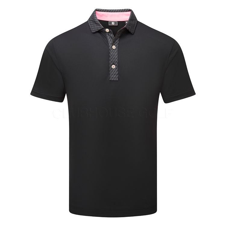 FootJoy Star Geo Trim Pique Golf Polo Shirt Black 39285