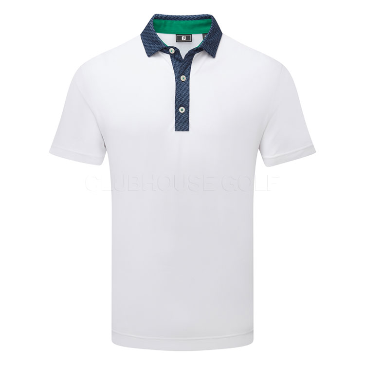 FootJoy Star Geo Trim Pique Golf Polo Shirt White/Navy 39286