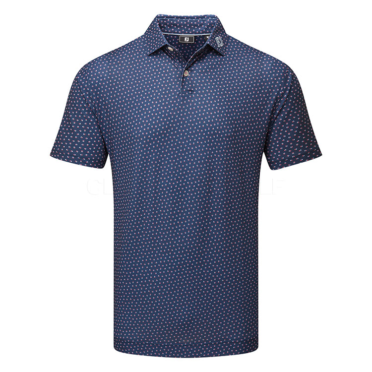 FootJoy Bounce Print Pique Golf Polo Shirt Dark Denim 34036