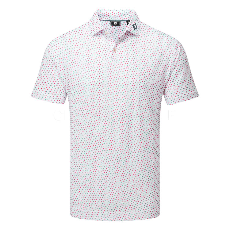 FootJoy Bounce Print Pique Golf Polo Shirt White/Hibiscus/Flint 34042