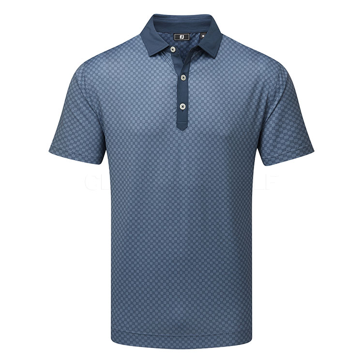 FootJoy Checker Print Lisle Golf Polo Shirt Dark Denim/White 34013