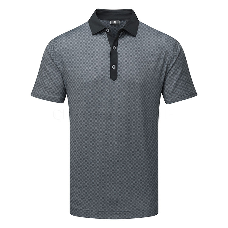 FootJoy Checker Print Lisle Golf Polo Shirt Black/White 34017