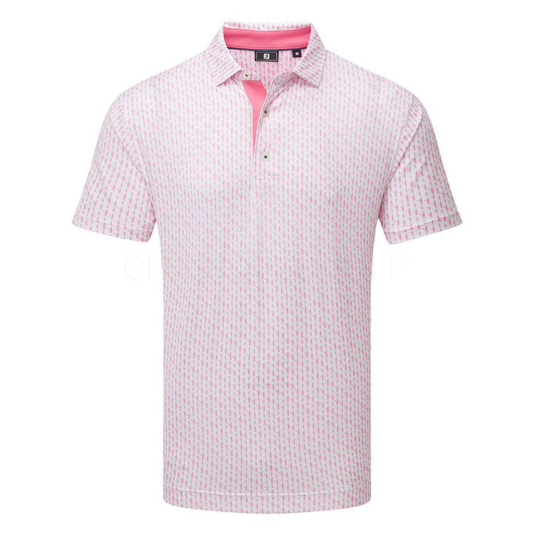 FootJoy Figure Print Lisle Golf Polo Shirt White/Pink Lemonade 34051