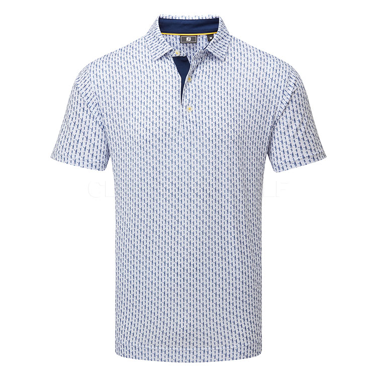 FootJoy Figure Print Lisle Golf Polo Shirt White/Navy 34052