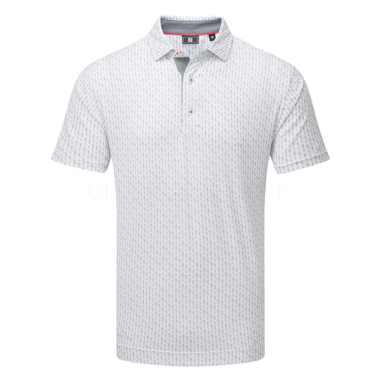 FootJoy Figure Print Lisle Golf Polo Shirt White/Flint 34054