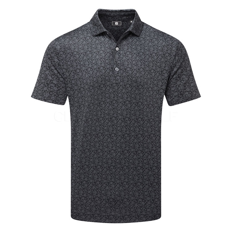 FootJoy Painted Floral Lisle Golf Polo Shirt Black 34128