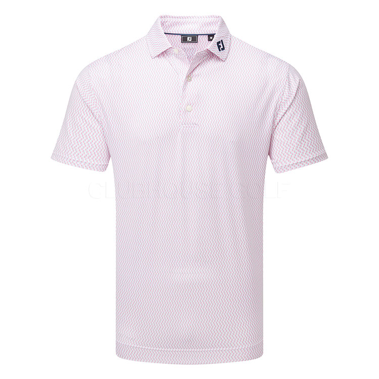 FootJoy Wiggle Print Lisle Golf Polo Shirt White/Skyway/Pink Lemonade 33999