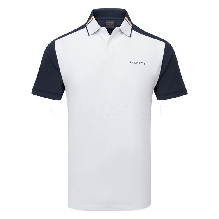 Hackett Sport Resort Colour Block Golf Polo Shirt Optic White HM563404