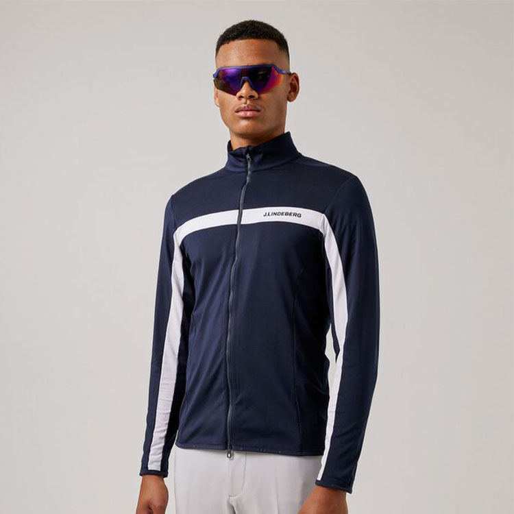 J.Lindeberg Jarvis Full Zip Golf Jacket Navy White Clubhouse Golf