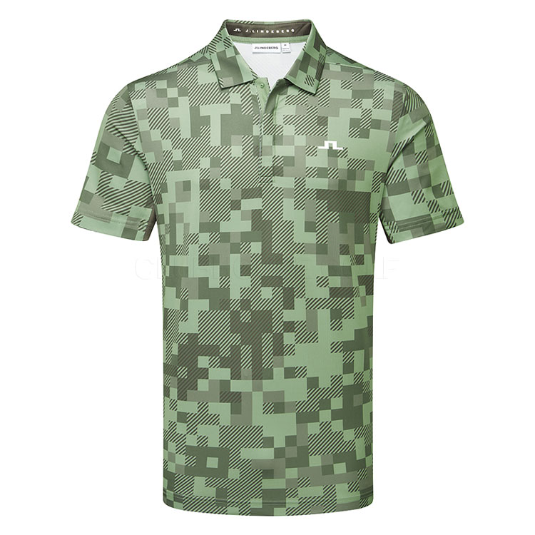 J.Lindeberg Dario Tour Print Golf Polo Shirt Tour 26 Tonal Green GMJT15902-M554