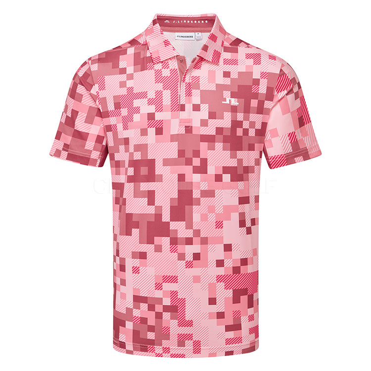 J.Lindeberg Dario Tour Print Golf Polo Shirt Tour 26 Pink GMJT15902-S239