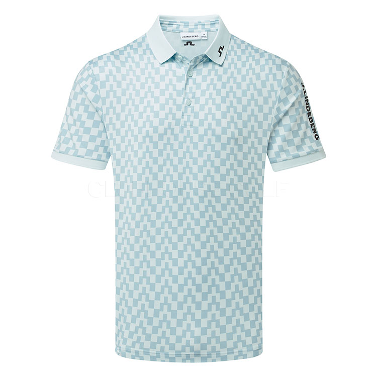 J.Lindeberg Tour Tech Print Golf Polo Shirt Bridge Stack Skylight GMJT14652-O581
