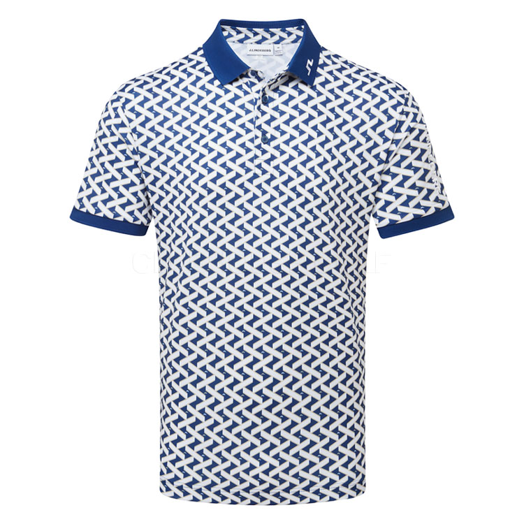 J.Lindeberg Tour Tech Print Golf Polo Shirt Ladder Estate White GMJT14652-O614