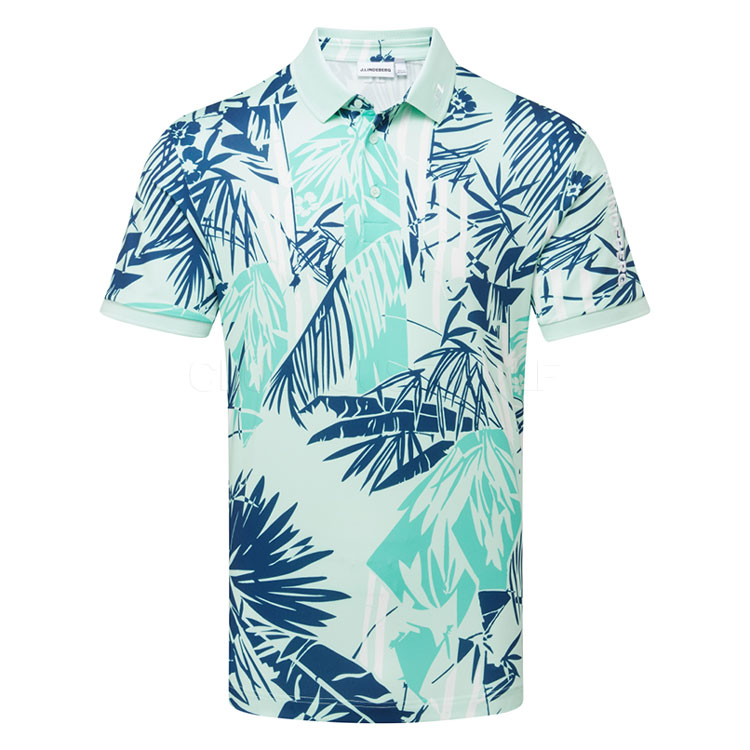 J.Lindeberg Tour Tech Print Golf Polo Shirt Grove Blue GMJT14652-O634