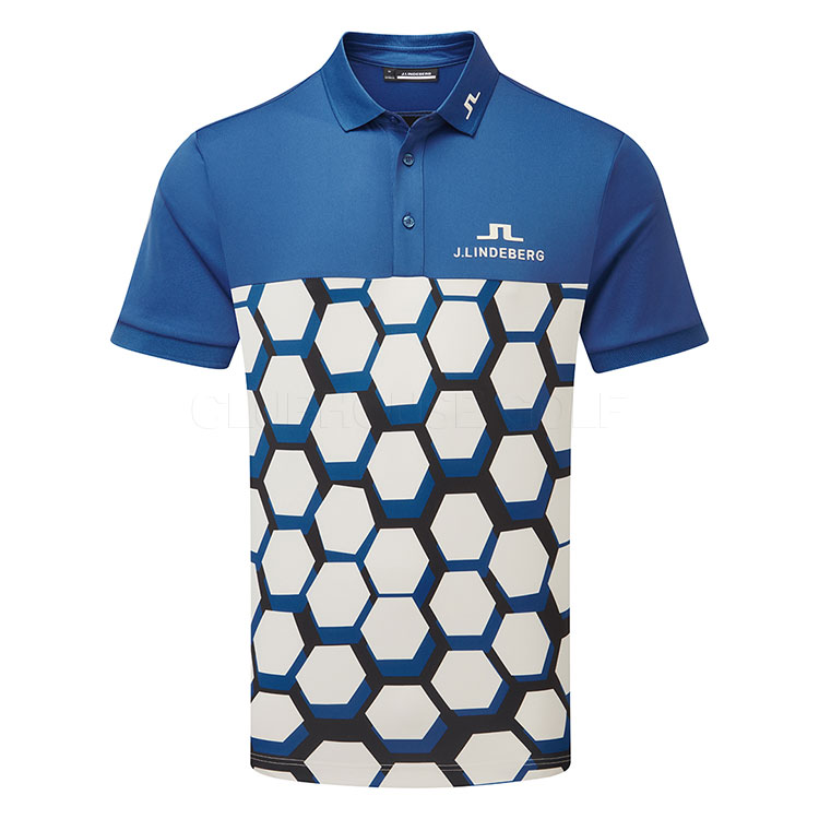 J.Lindeberg Jeffrey Tour Golf Polo Shirt Causeway Moonbeam Black/Dark Blue/Black GMJT14974-C155