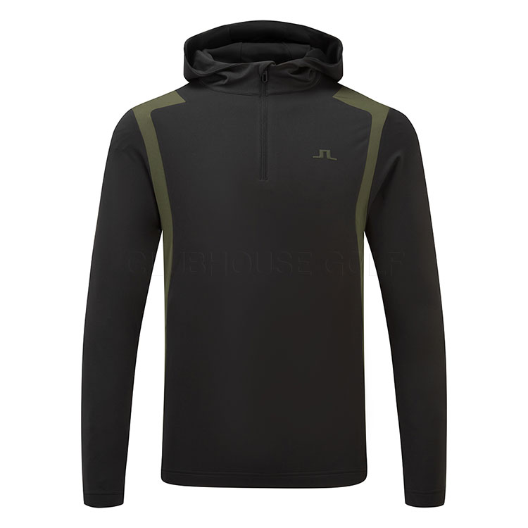 J.Lindeberg Lukas 1/4 Zip Golf Hoodie Black/Forest Green GMJS15315-9999