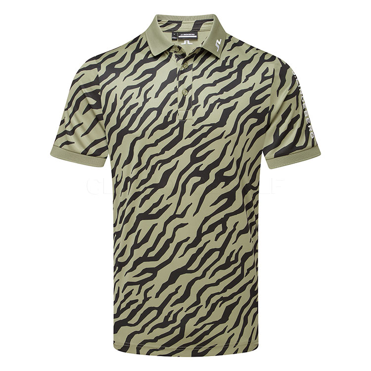 J.Lindeberg Tour Tech Print Golf Polo Shirt Tour Tiger Olive GMJT11946-M524