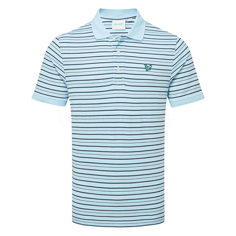 Lyle & Scott Green Eagle Striped Golf Polo Shirt Sea Breeze Blue/Dark Navy/Subtle Pink SP2011VOTG-Y415