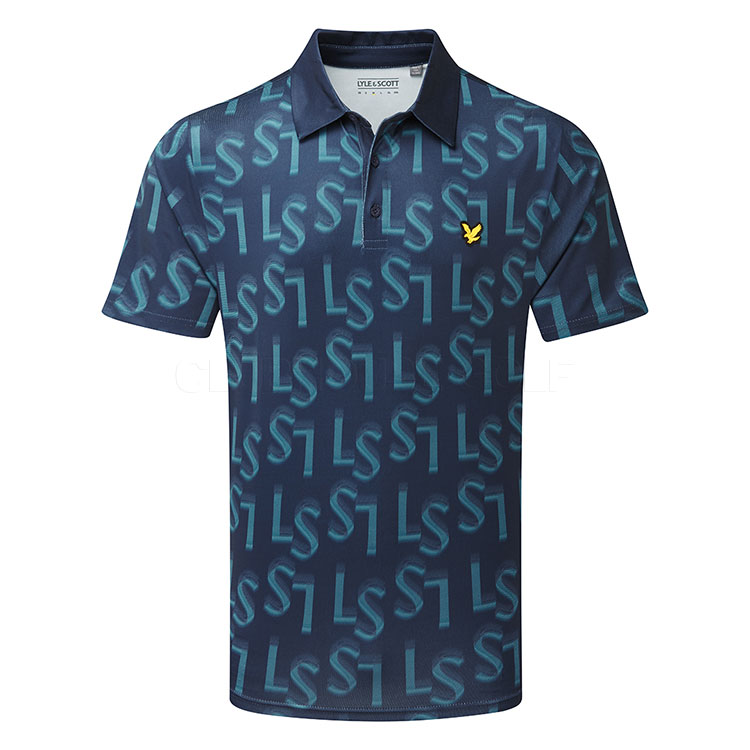 Lyle & Scott LS Monogram Printed Golf Polo Shirt Ryder Blue SP2271G-X526