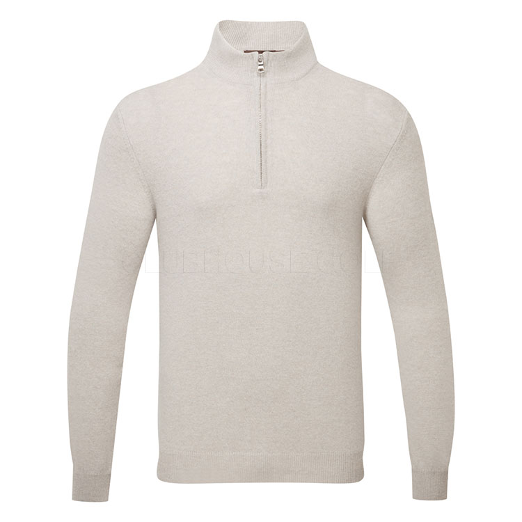 Oscar Jacobson Patton Merino Blend Knitted 1/4 Zip Golf Sweater Beige OJKNT0372-BEI
