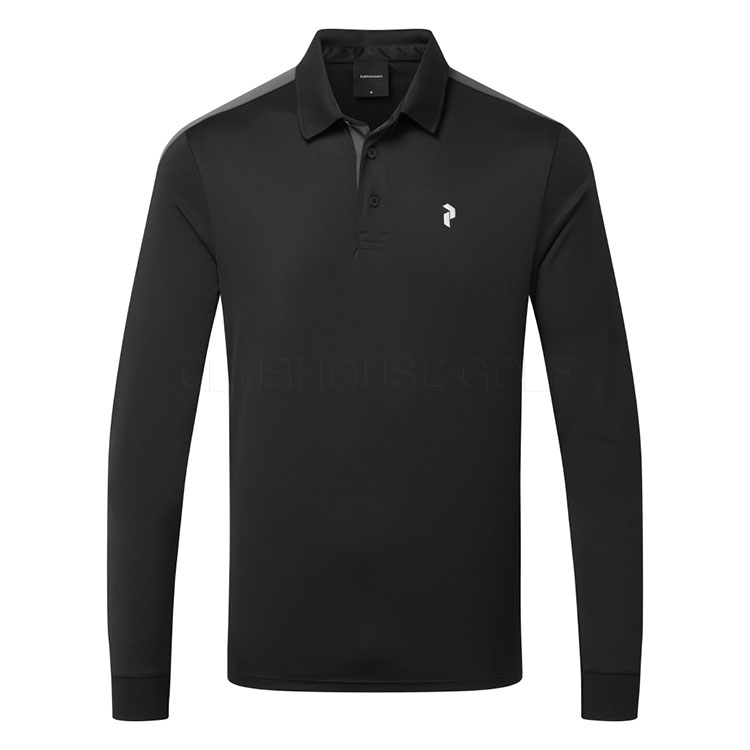 Peak Performance Player Long Sleeve Golf Polo Shirt Black/Motion Grey G79487040