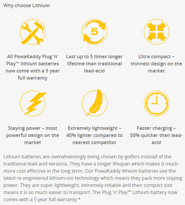 PowaKaddy Choose Lithium Spec Chart