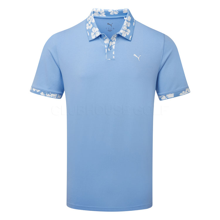 Puma Modalon Floral Rib Golf Polo Shirt Team Light Blue/Warm White 634855-02