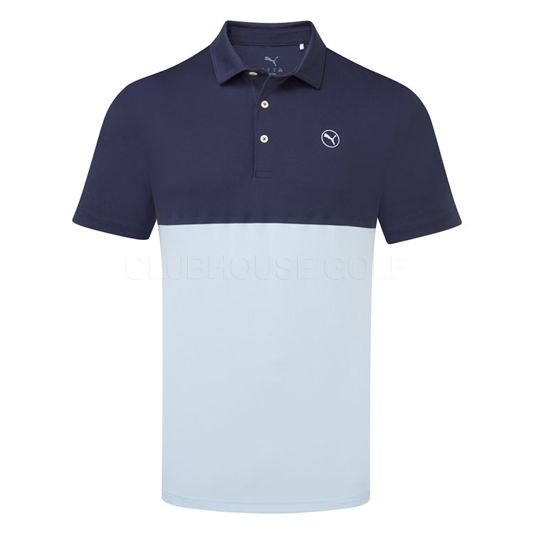Puma Pure 2.0 Colourblock Golf Polo Shirt Haute Tropic/Deep Navy 629319-01