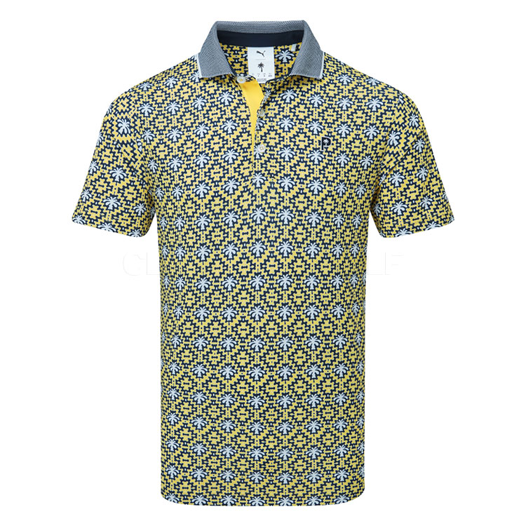 Puma x Palm Tree Crew Tile Golf Polo Shirt Red Fire/Sunny Yellow 630033-01