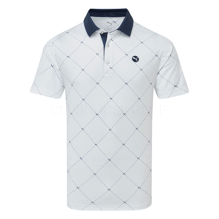 Puma Pure 2.0 Argyle Golf Polo Shirt White Glow/Deep Navy 629322-02