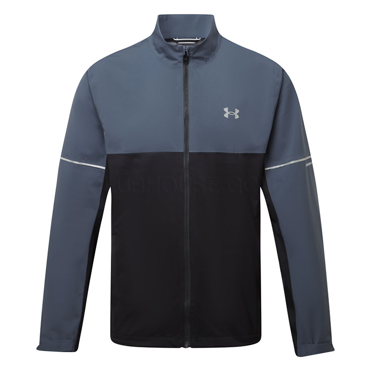 Under Armour Drive Rain Waterproof Golf Jacket Downpour Grey Black Metallic Silver Clubhouse Golf