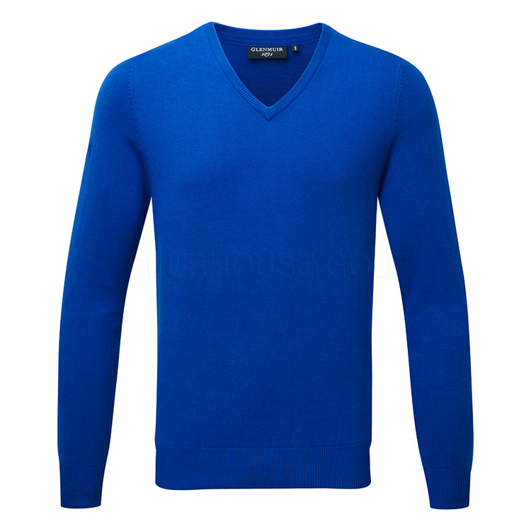 Glenmuir Eden V-Neck Cotton Golf Sweater Ascot Blue - Clubhouse Golf