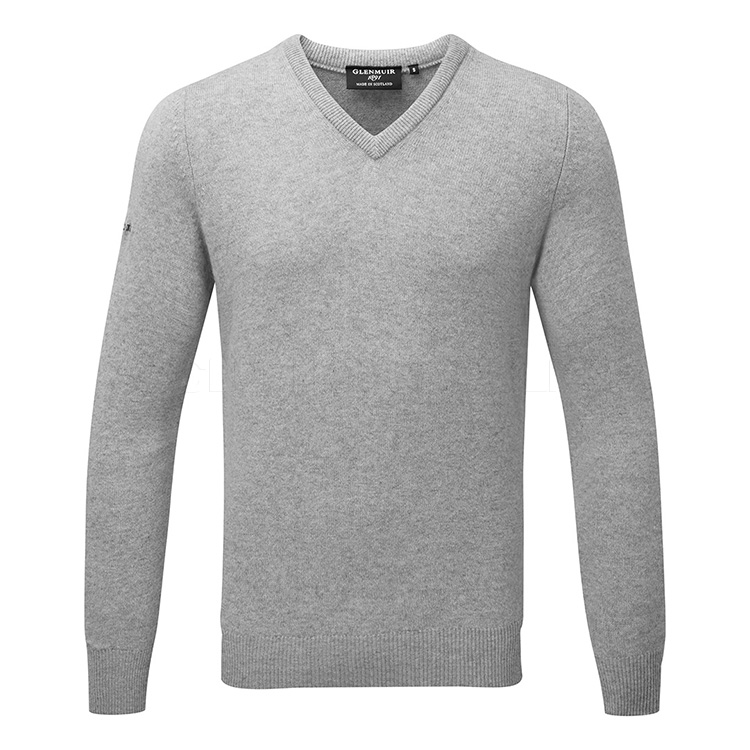 Glenmuir Lomond V-Neck Lambswool Golf Sweater Light Grey - Clubhouse Golf