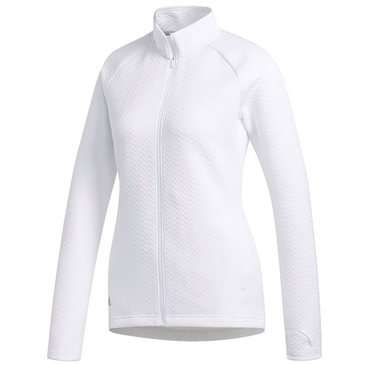 adidas Ladies Textured Layer Full Zip Golf Sweater White FI9514